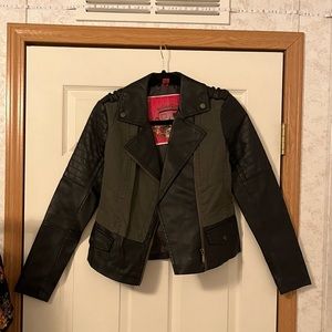 Green and black faux leather jacket